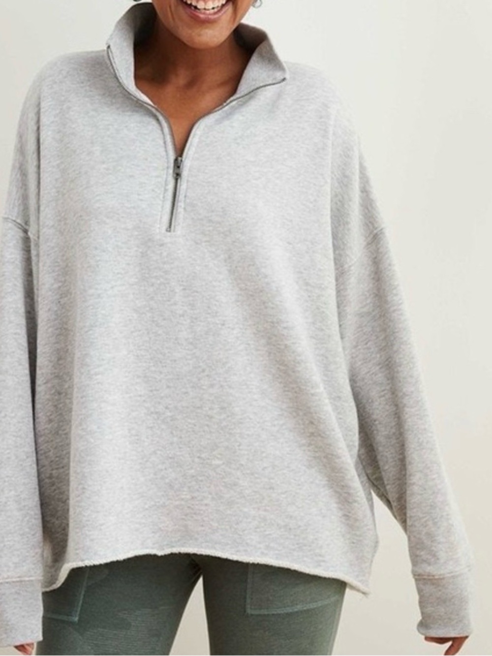 Aerie Gray Sunday Soft‎ Quarter Zip Gray sweatshirt pullover Abercrombie